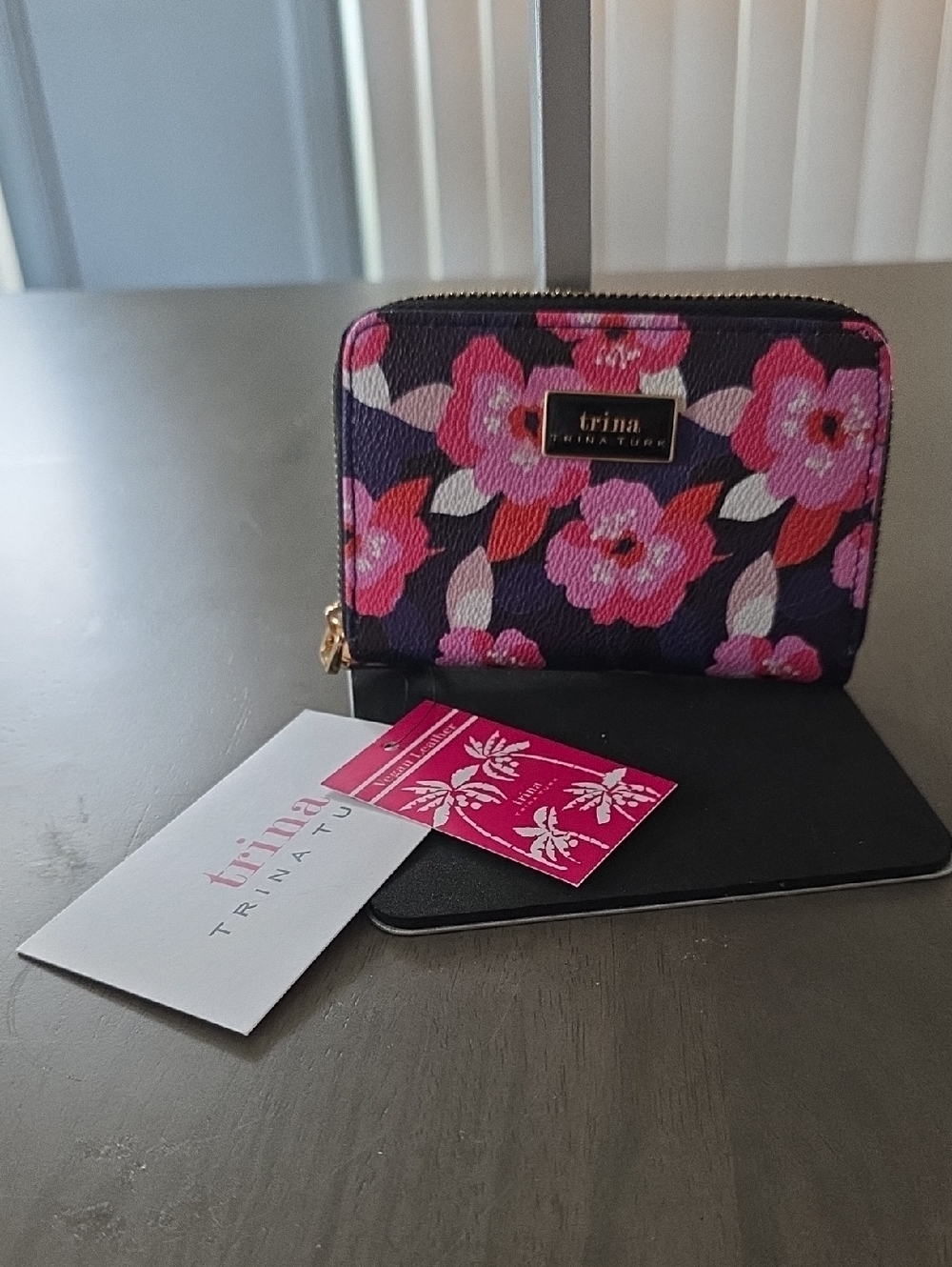 Trina Turk Navy Wallet with Pink Floral Print